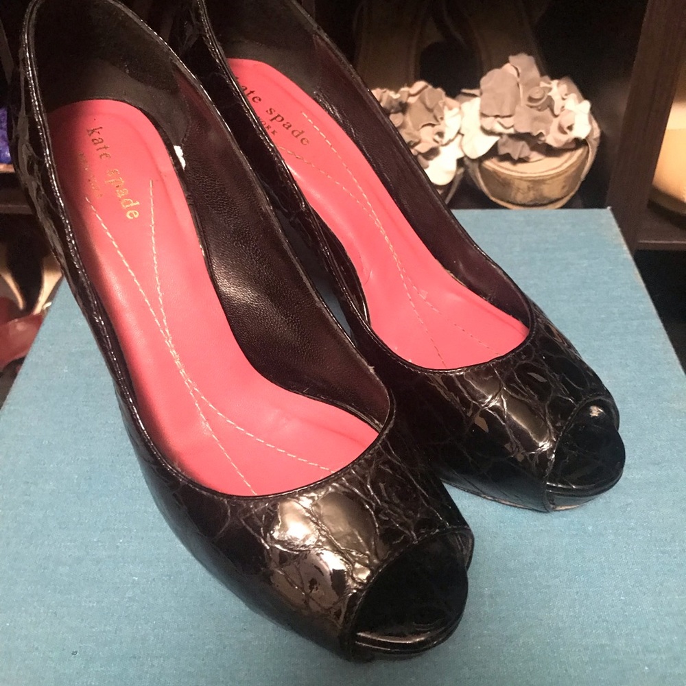 Kate Spade Textured Leather Peep Toe Pumps